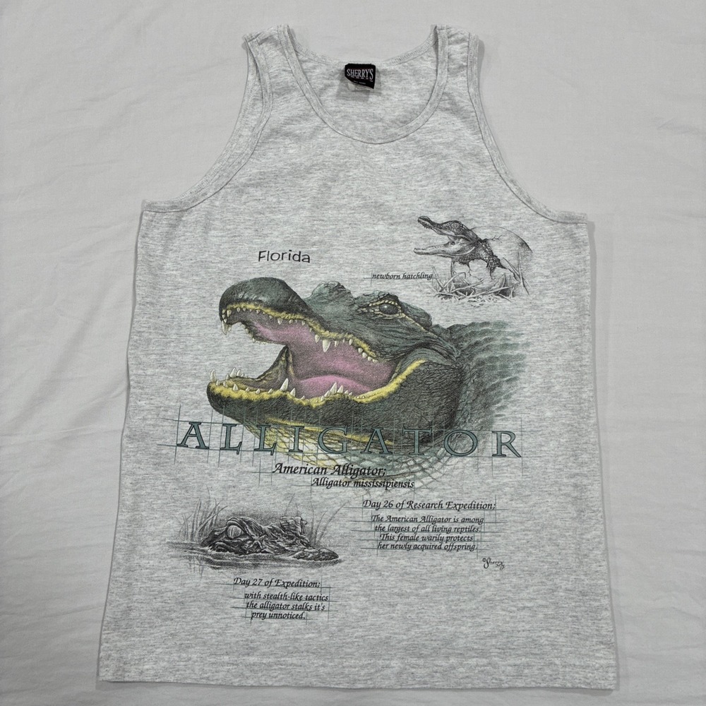 Vintage‎ Florida Alligator Nature Tank Top Men's Medium Gray Sherry's Best 90s